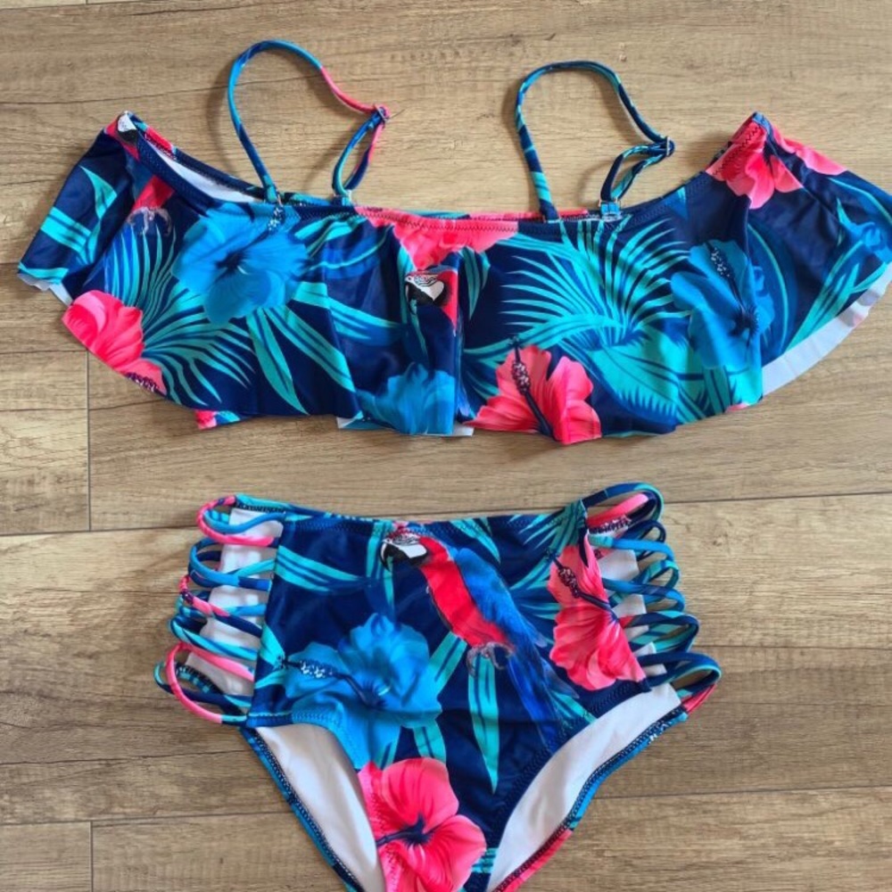 Women’s blue and pink two piece bikini set